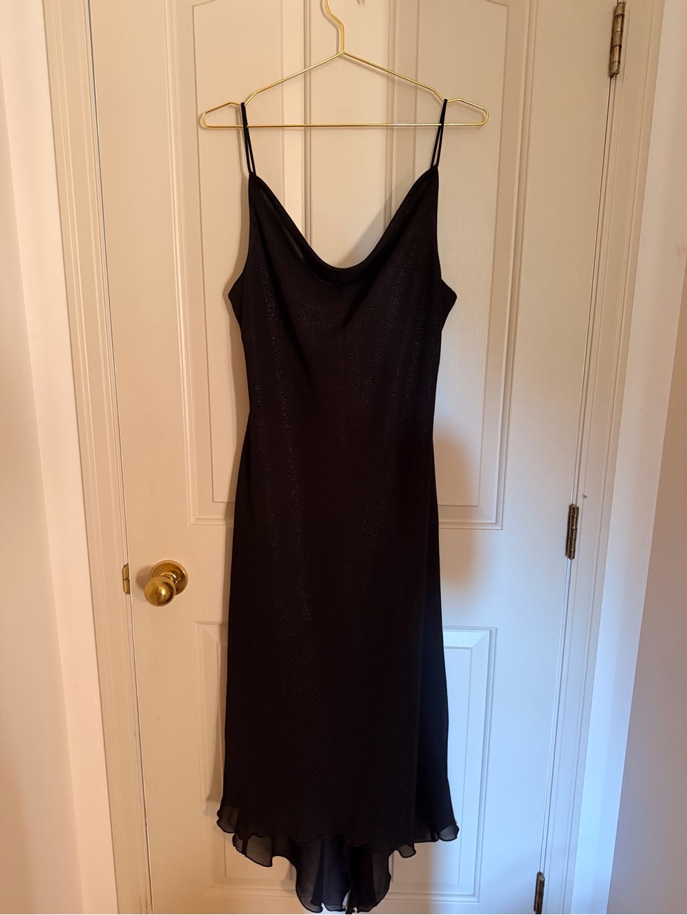 M Amoretti Vintage Elegant Black High-Low Cowl Neck Slip Dress